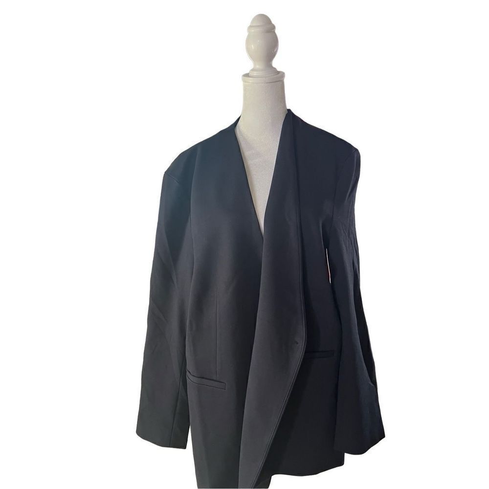 Spanx Women's Navy Blue Perfect Collarless Single Breasted Blazer Size 1X Plus